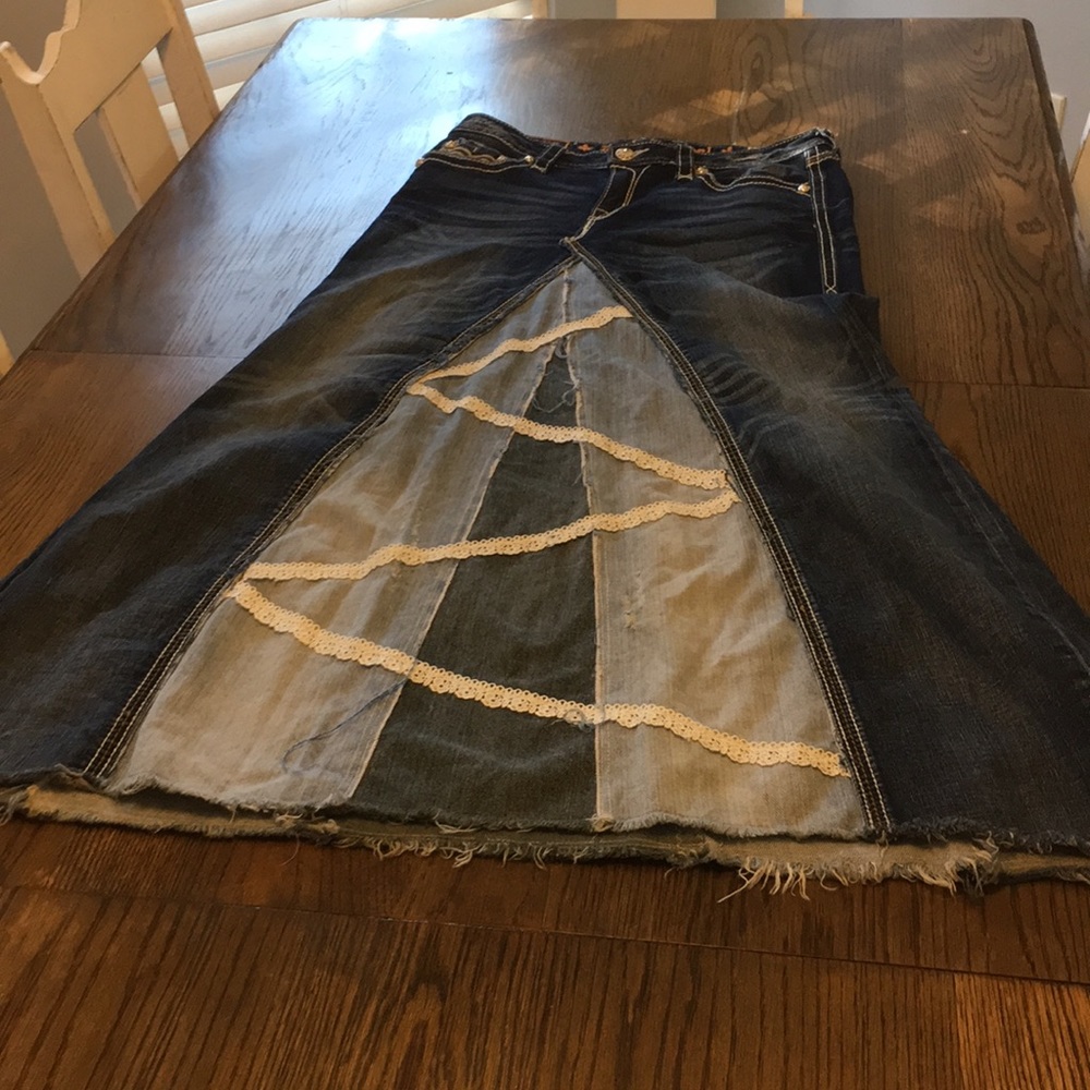 Rock revival long Jean skirt